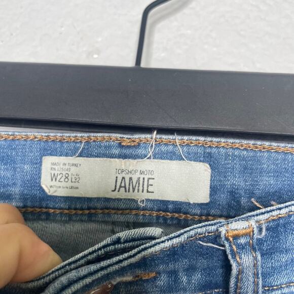 Topshop Womens Jacket Size 28 Jamie Medium Wash Distressed Denim Blue - Picture 4 of 15